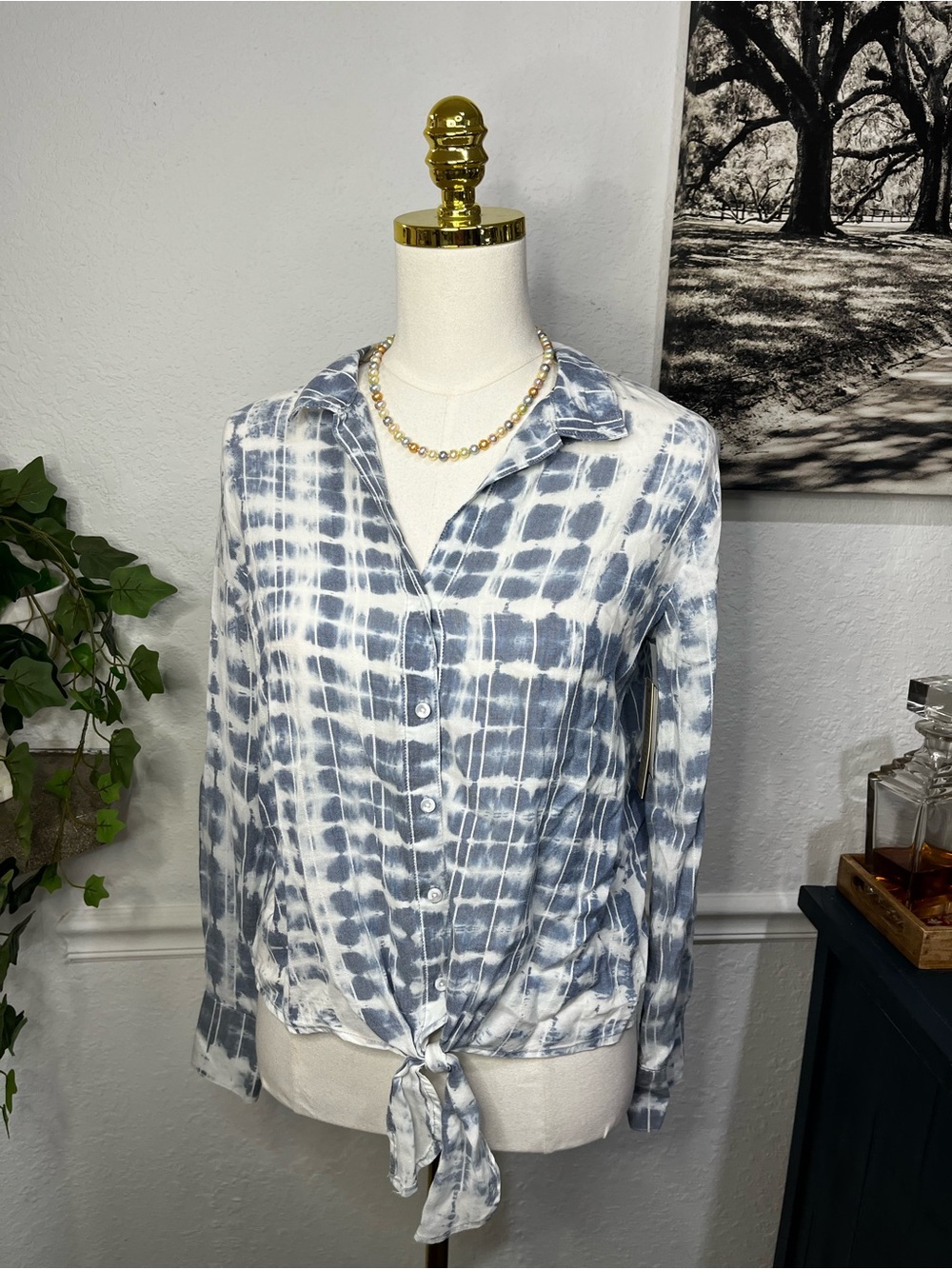 NWT Bella Dahl Del Sol Tie-Dye Button-Down Tie Front Shirt Small